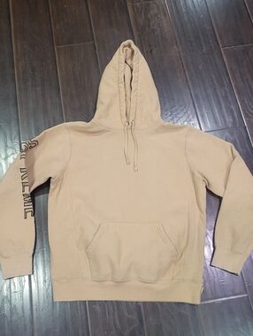 Supreme Sleeve Embroidery Hooded Sweatshirt Light Brown Authentic Medium